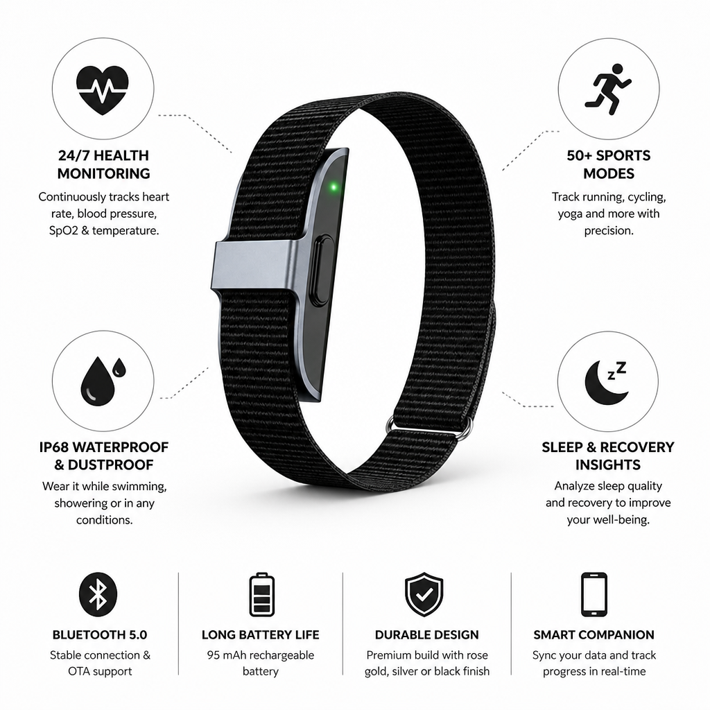 24/7 Heart Rate, SpO2 & Blood Pressure Watch (IP68 Waterproof)