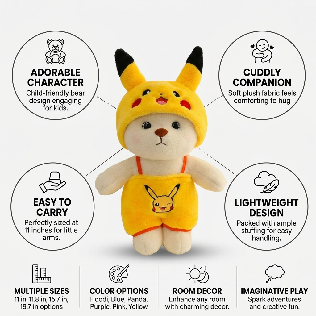 Soft Plush Hooded Bear Toy (Multiple Sizes)