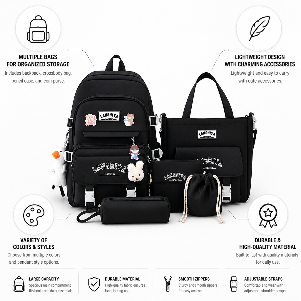 Large-Capacity Lightweight Teen Backpack Set (4-Piece)