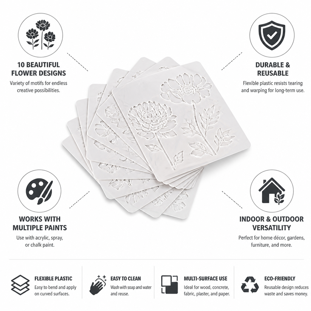 Flexible & Reusable Flower Stencil Set (Set of 10)