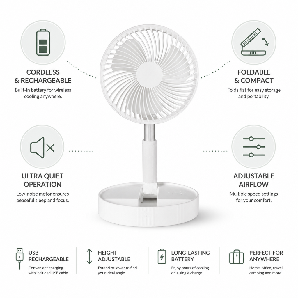 Quiet Cordless & Rechargeable Foldable Fan