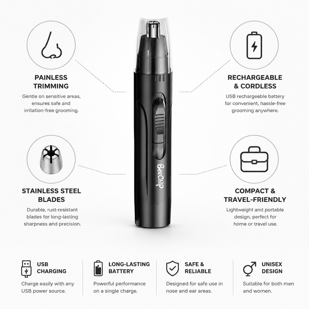 Painless Stainless Steel USB-Rechargeable Nose & Ear Trimmer