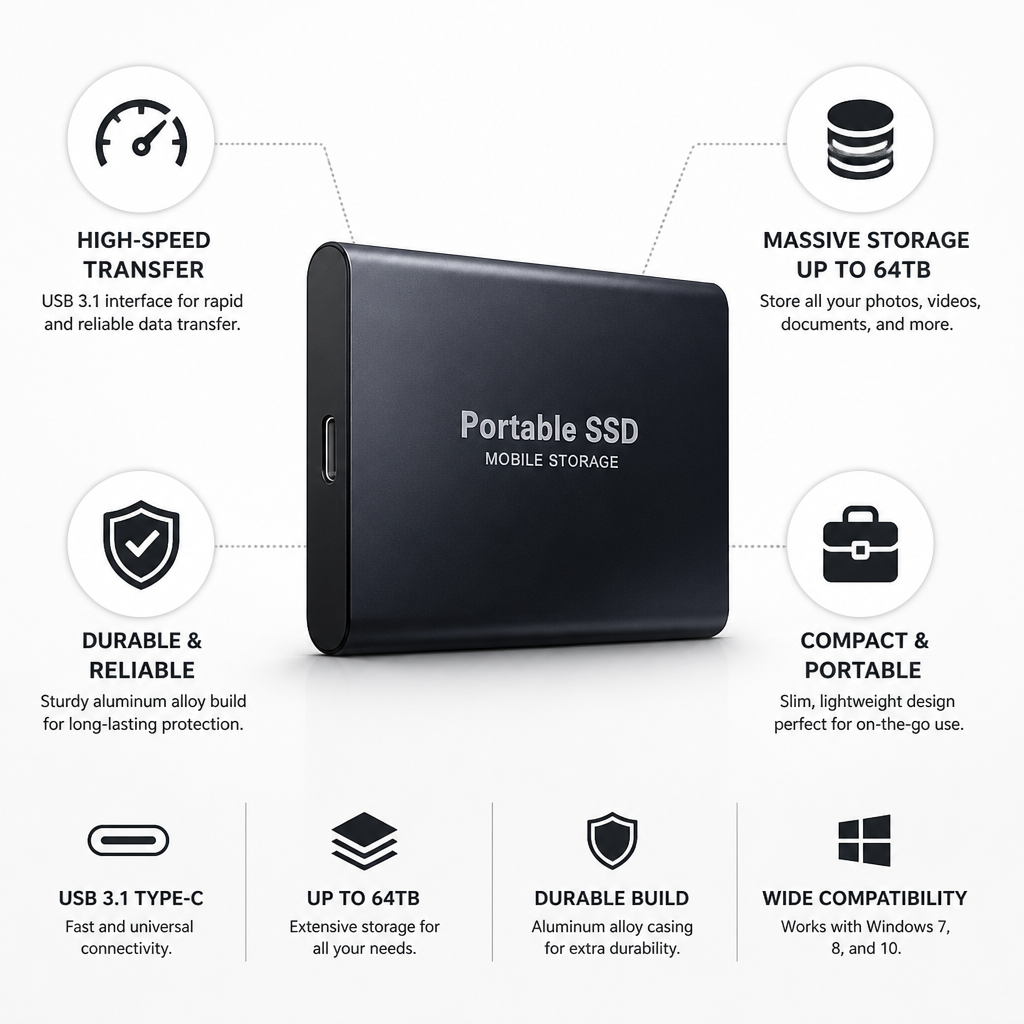 USB 3.1 Type-C High-Speed External SSD (Up to 64TB)