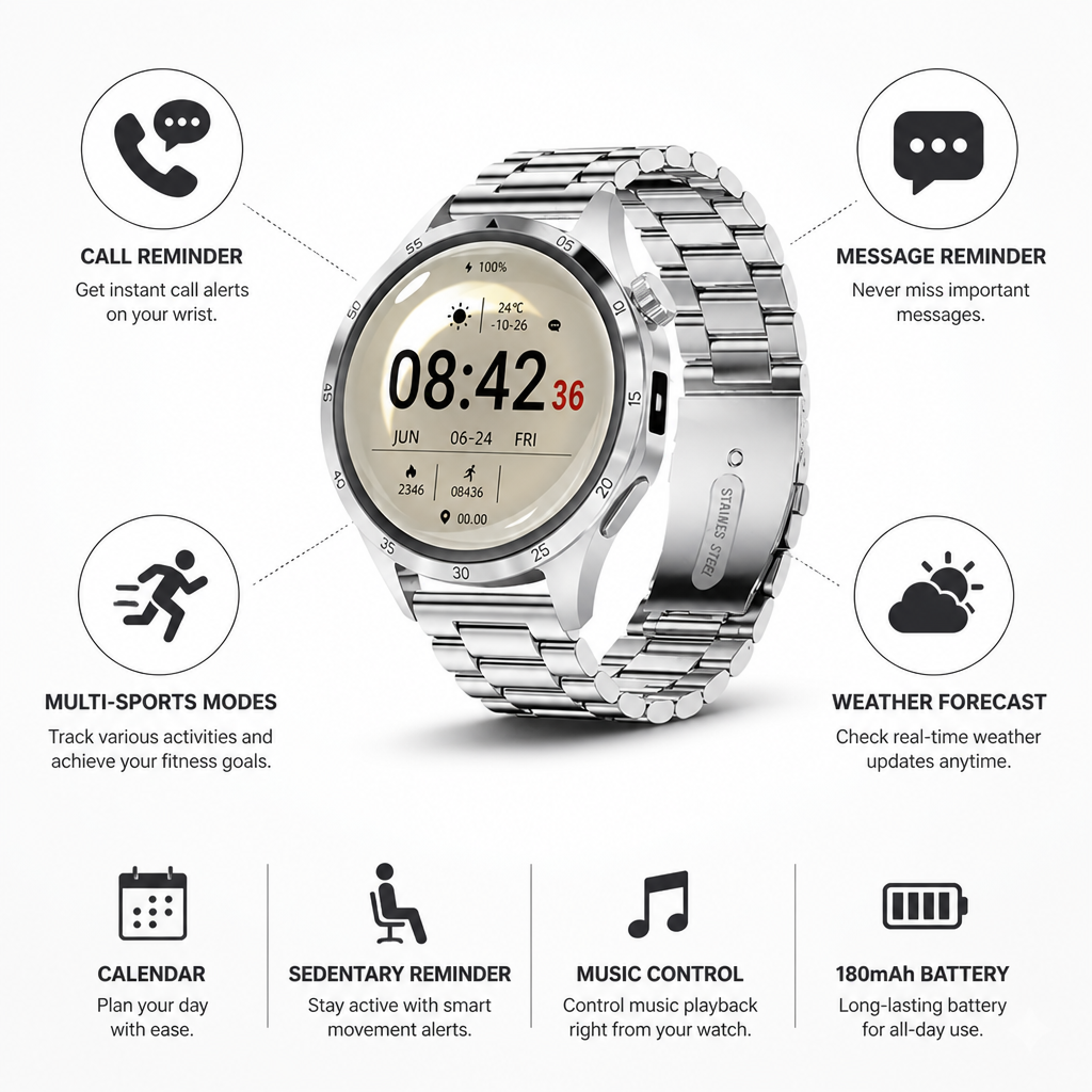 1.5-Inch Touchscreen Fitness Smart Watch (Call & Message Alerts)