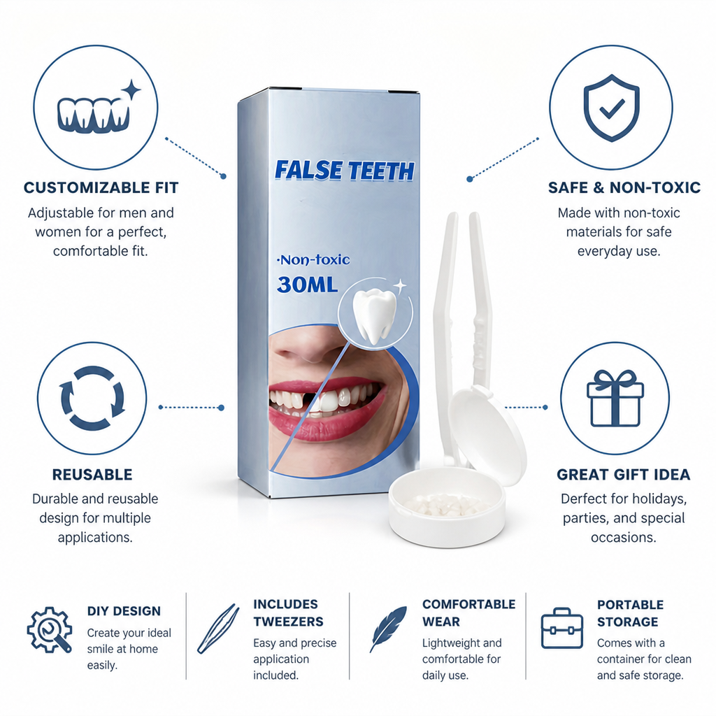 Adjustable Reusable DIY Fake Teeth Kit (Includes Adhesive & Tweezers)