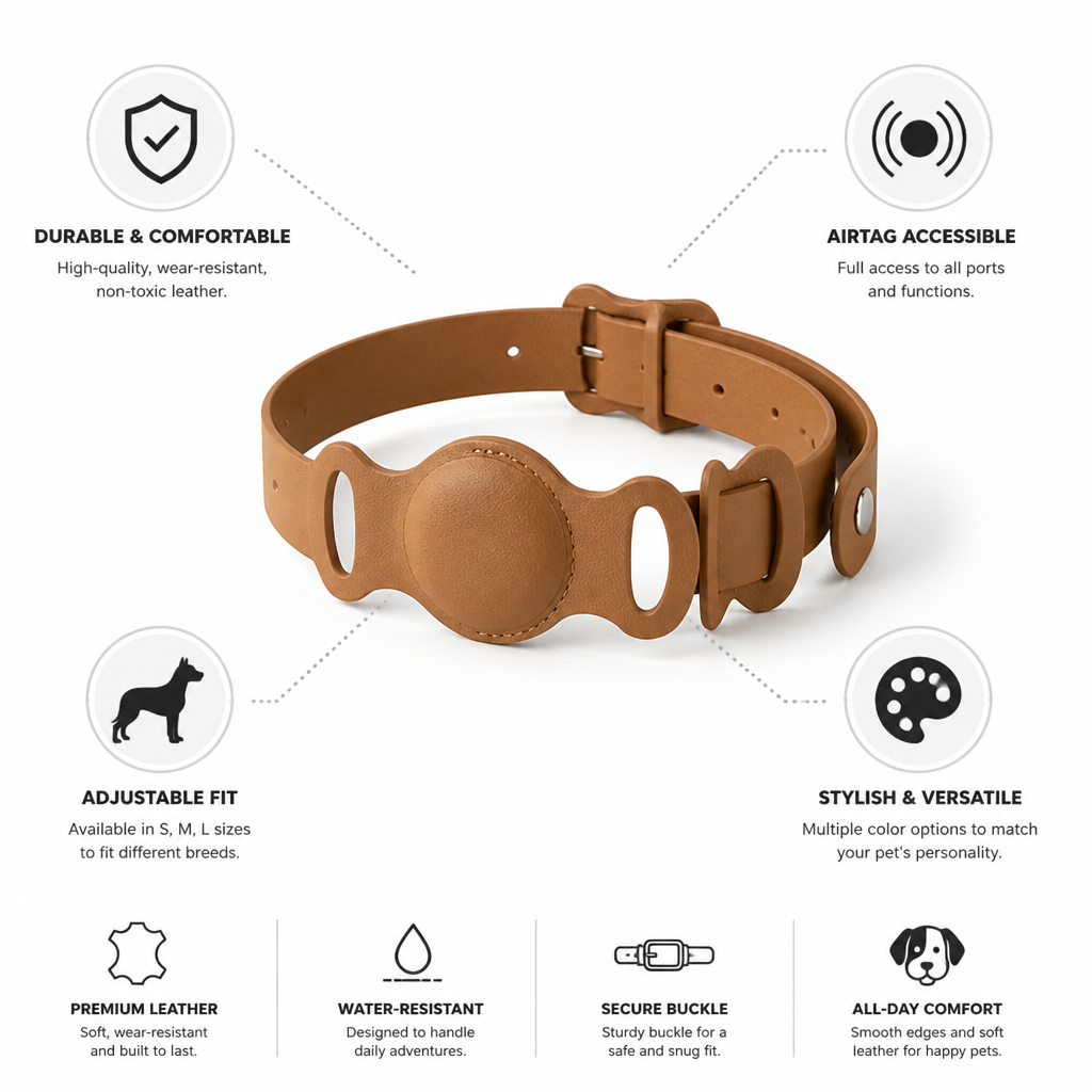 Wear-Resistant Leather AirTag-Accessible Dog Collar (Adjustable Fit)