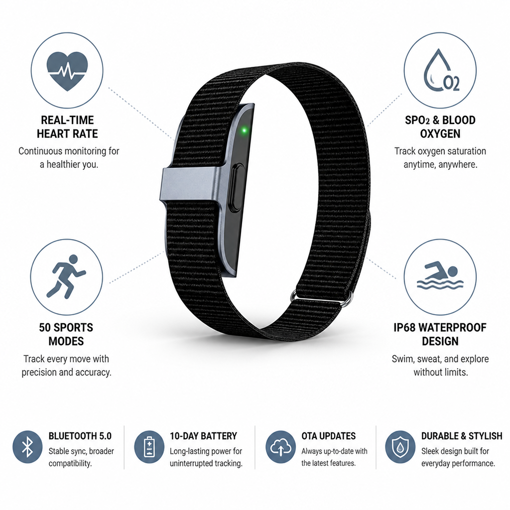 IP68 Waterproof Heart Rate & SpO2 Fitness Tracker
