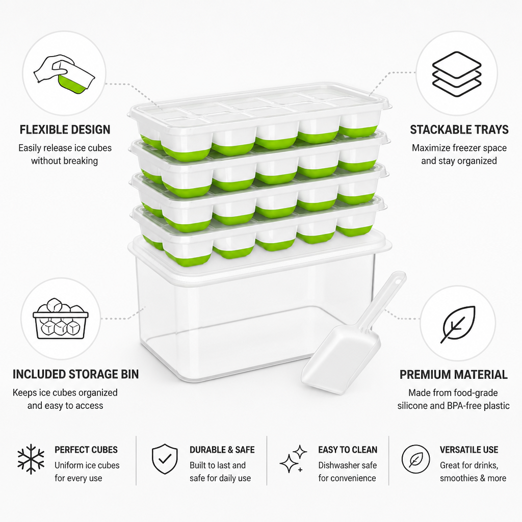 Flexible Silicone Stackable Ice Cube Trays (Set of 4)