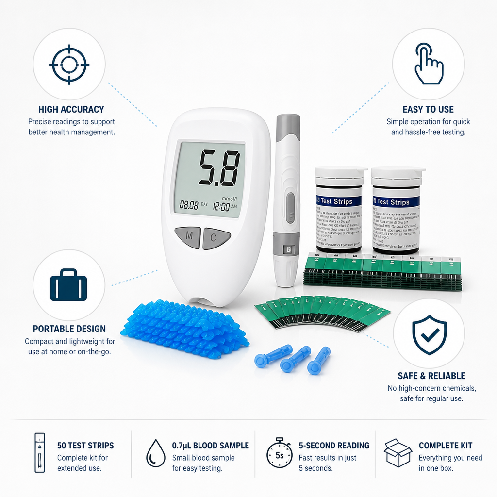 Accurate & Portable Blood Glucose Monitor Kit (50 Test Strips)