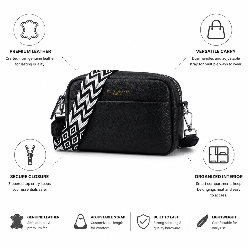 Genuine Leather Crossbody Camera Bag (Detachable Geometric Strap)