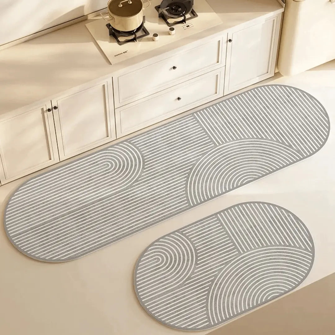 Non-Slip Oval Kitchen Mat – Highly Absorbent with Line Pattern