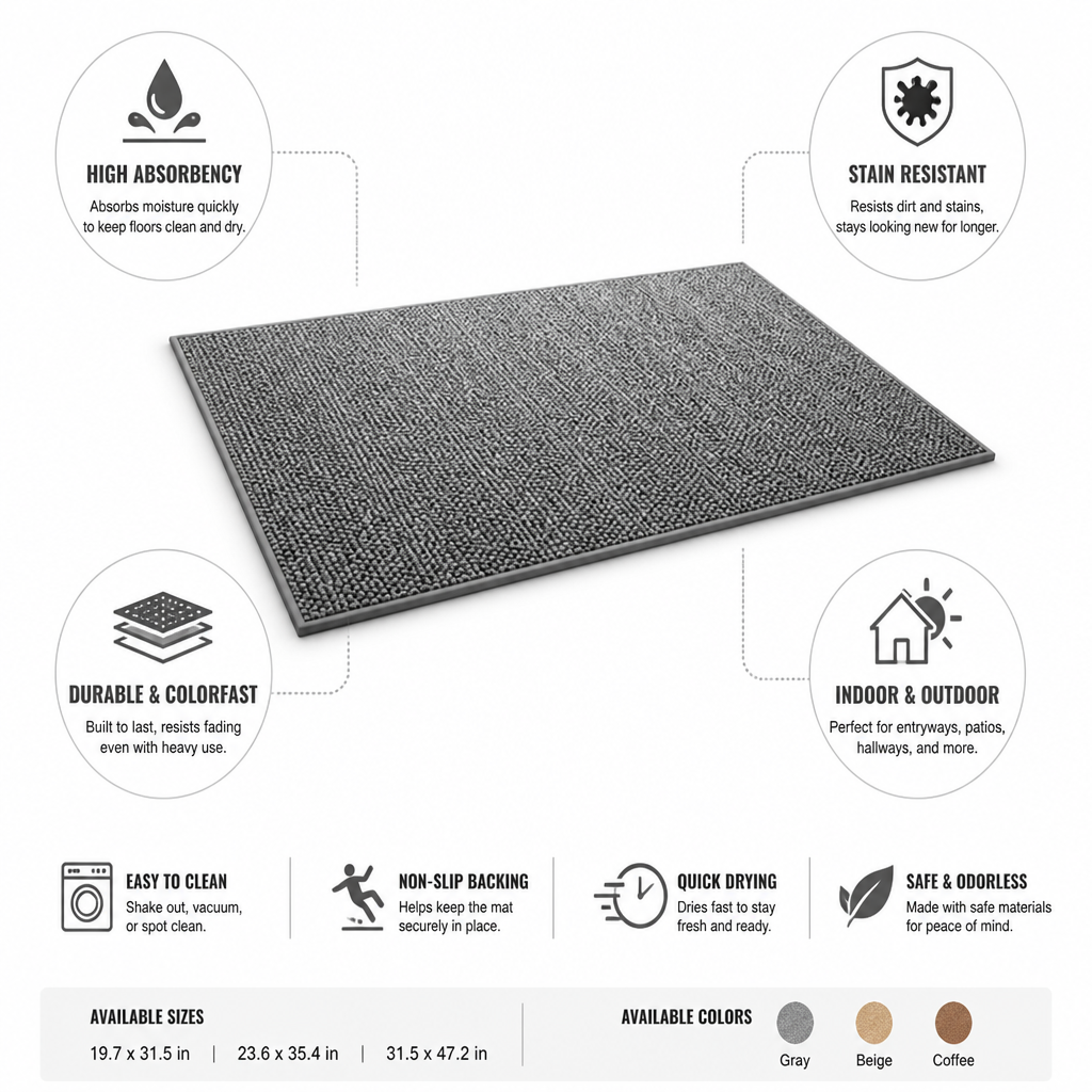 Quick-Drying Absorbent & Stain-Resistant Doormat (Indoor/Outdoor)
