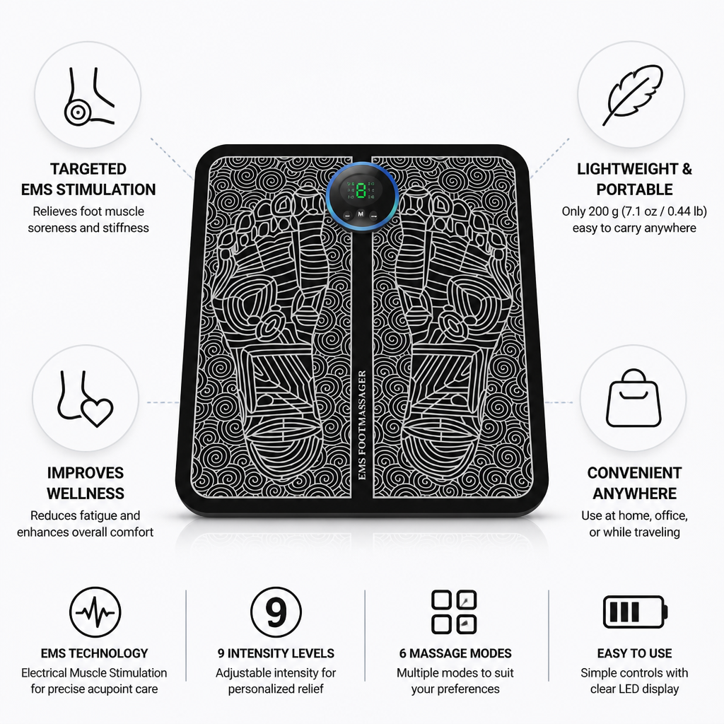Cable-Free Lightweight EMS Foot Massager Pad