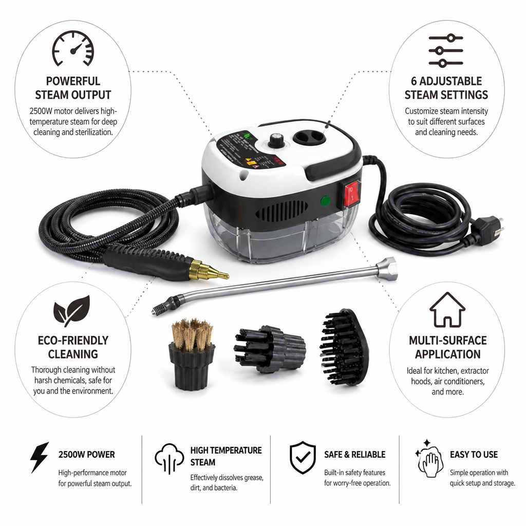 2500W High-Pressure Steam Cleaner (6 Adjustable Settings)