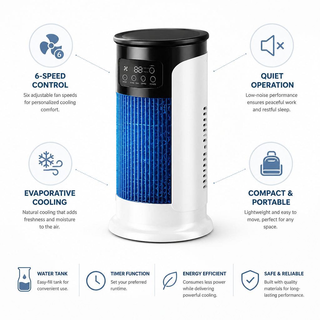 Quiet 6-Speed Portable Evaporative Cooler