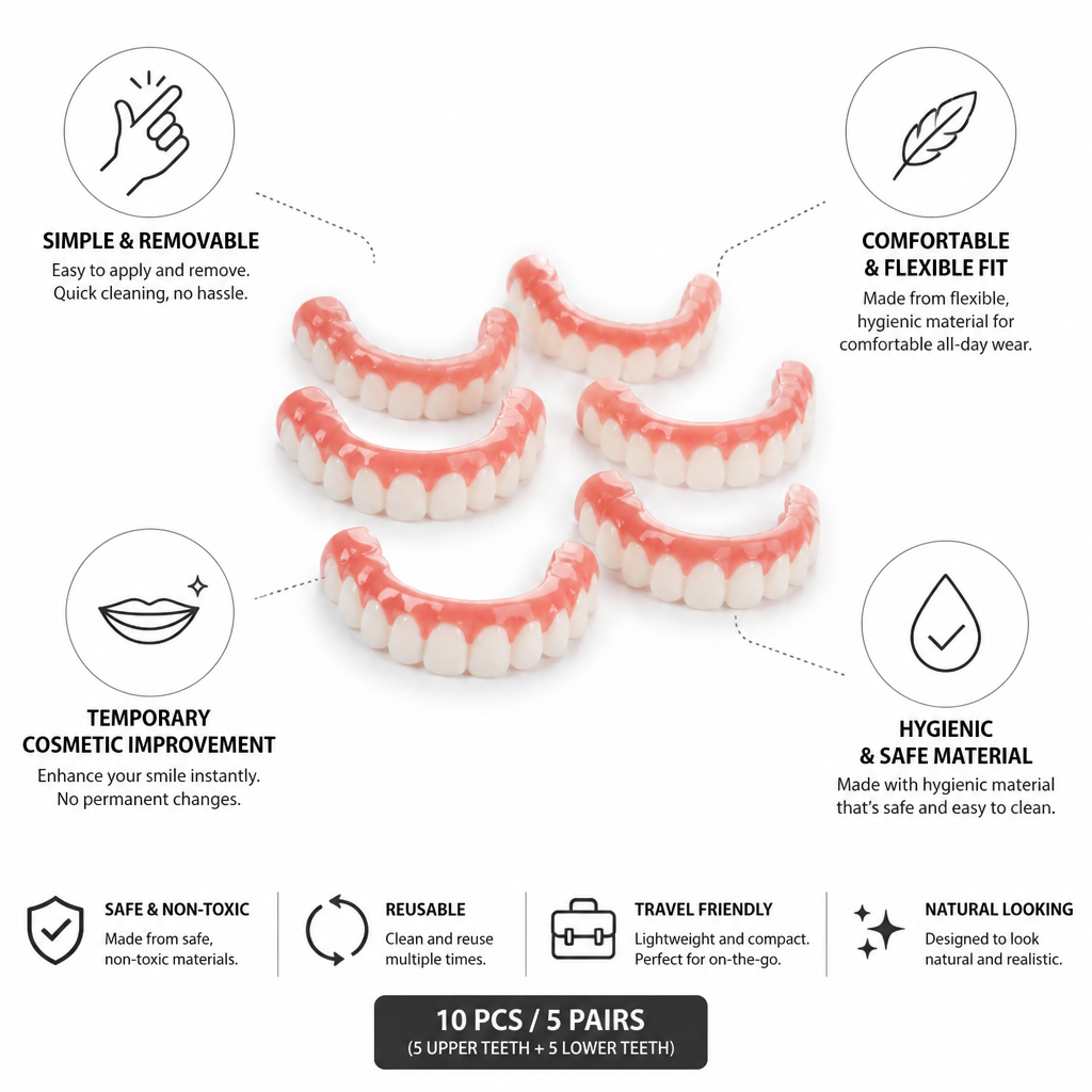Flexible Removable Cosmetic Teeth Veneers (5 Pairs)