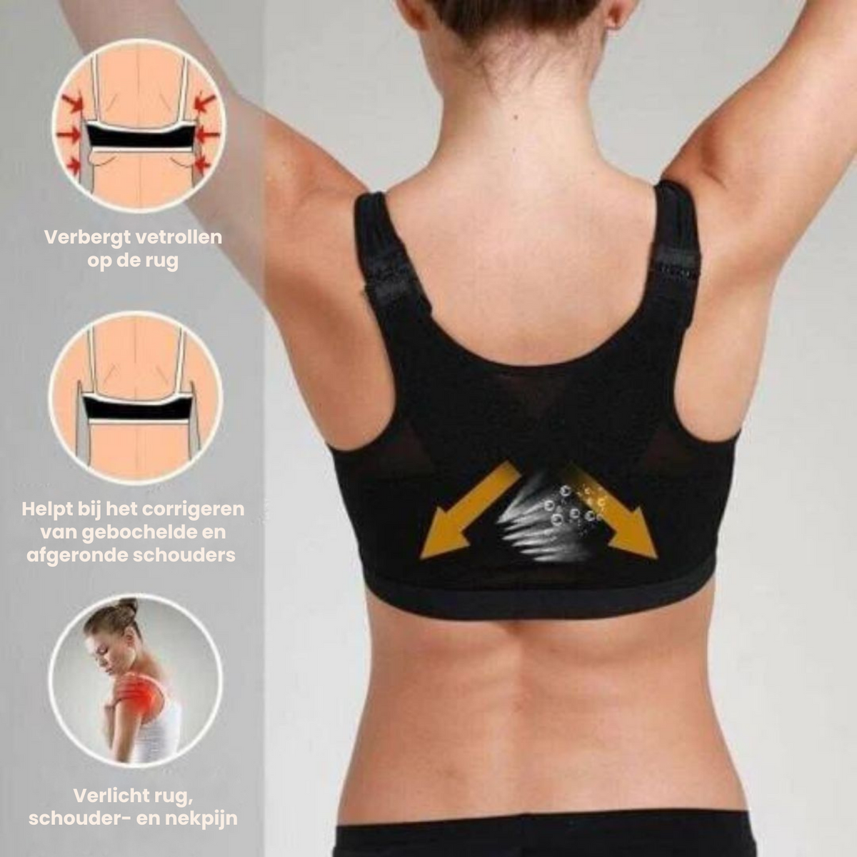 Comfort Bra for Posture Support with Front Closure - Black, Beige, White