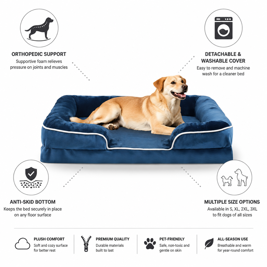 Orthopedic Foam & Washable Cover Dog Bed (Non-Slip Bottom)