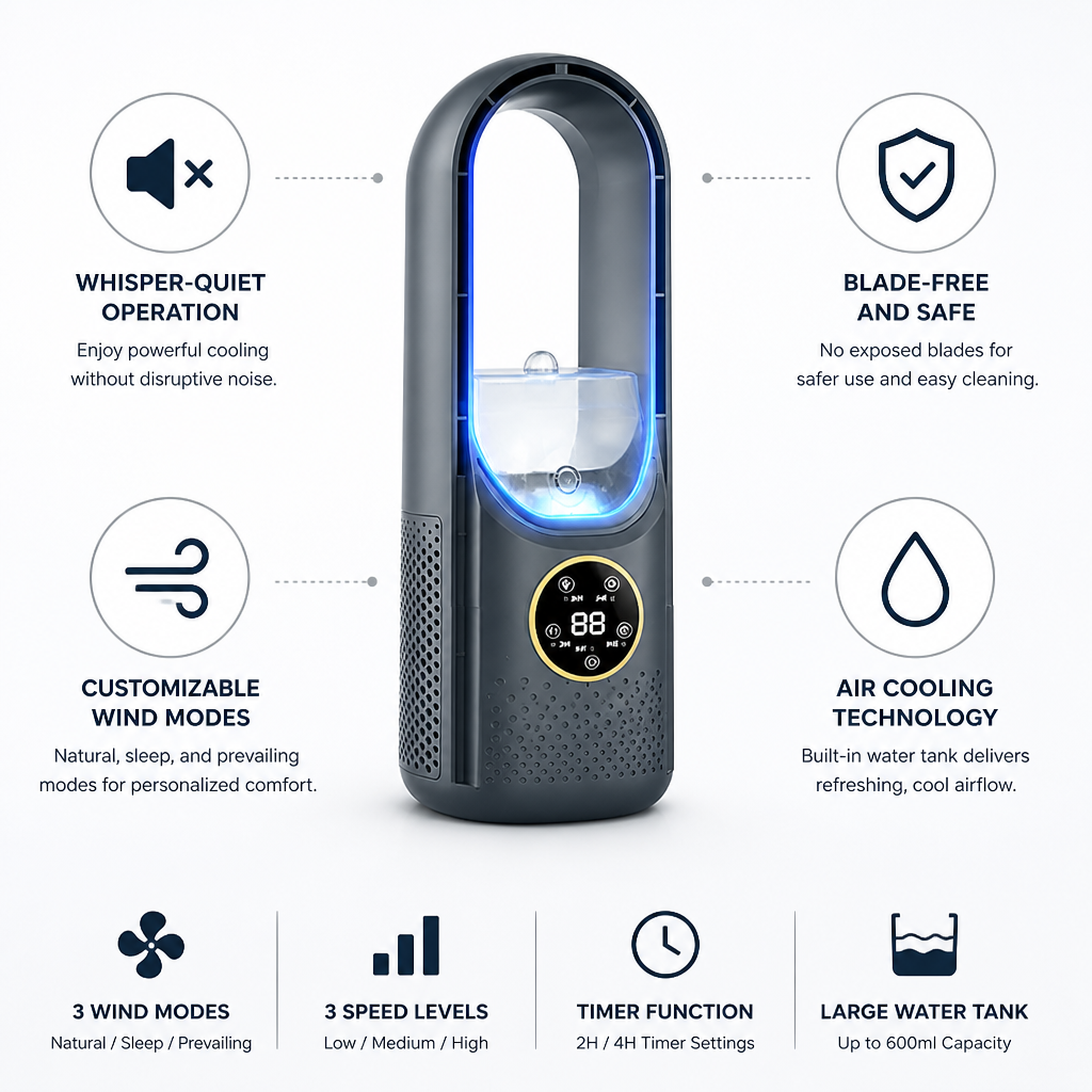Bladeless Portable Whisper-Quiet Air Cooling Fan