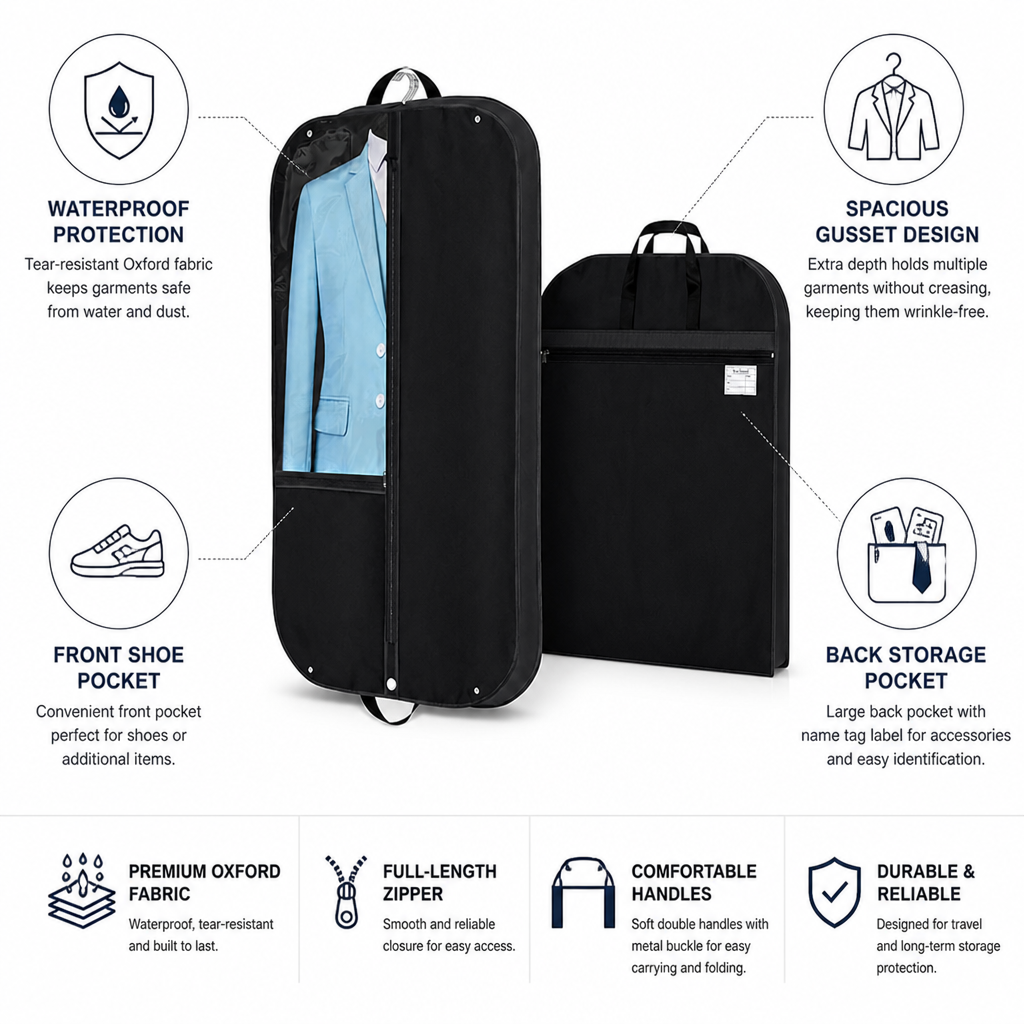 Waterproof Gusseted Garment Bag Set (Clear Window & Shoe Pocket)