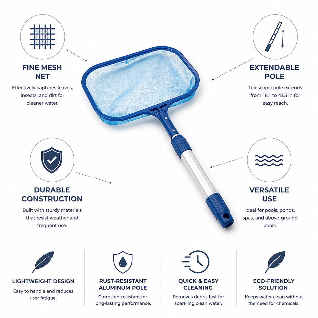 Fine-Mesh Net & Aluminum Telescopic Pool Skimmer