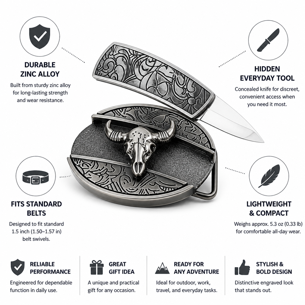 Zinc Alloy Hidden Knife Belt Buckle (Fits 1.5-Inch Belts)