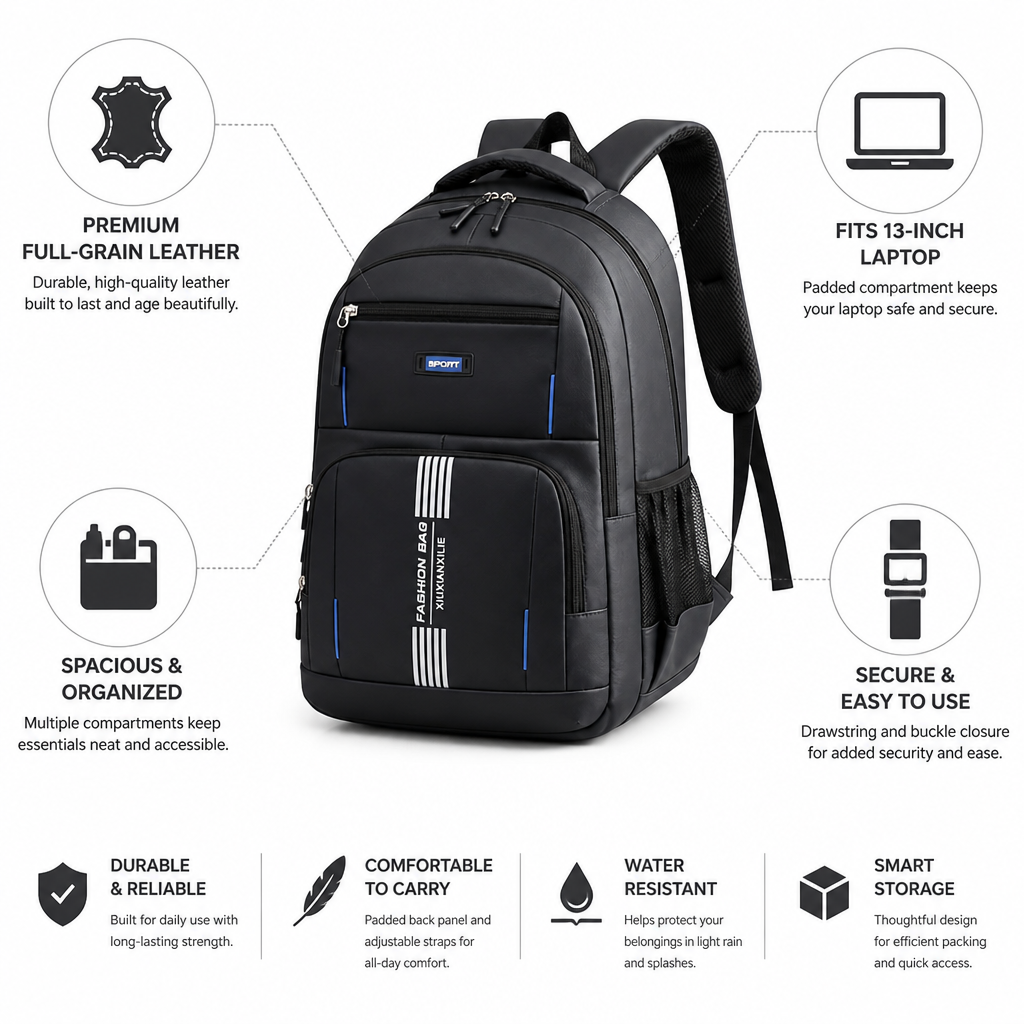Full-Grain Leather Backpack (Fits 13-Inch Laptop)
