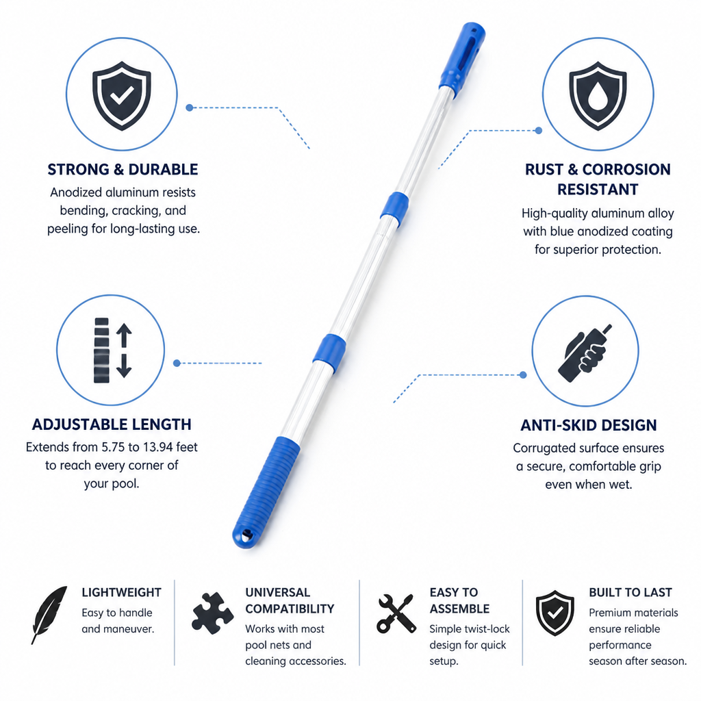 Anodized Aluminum Anti-Skid Telescopic Pool Pole