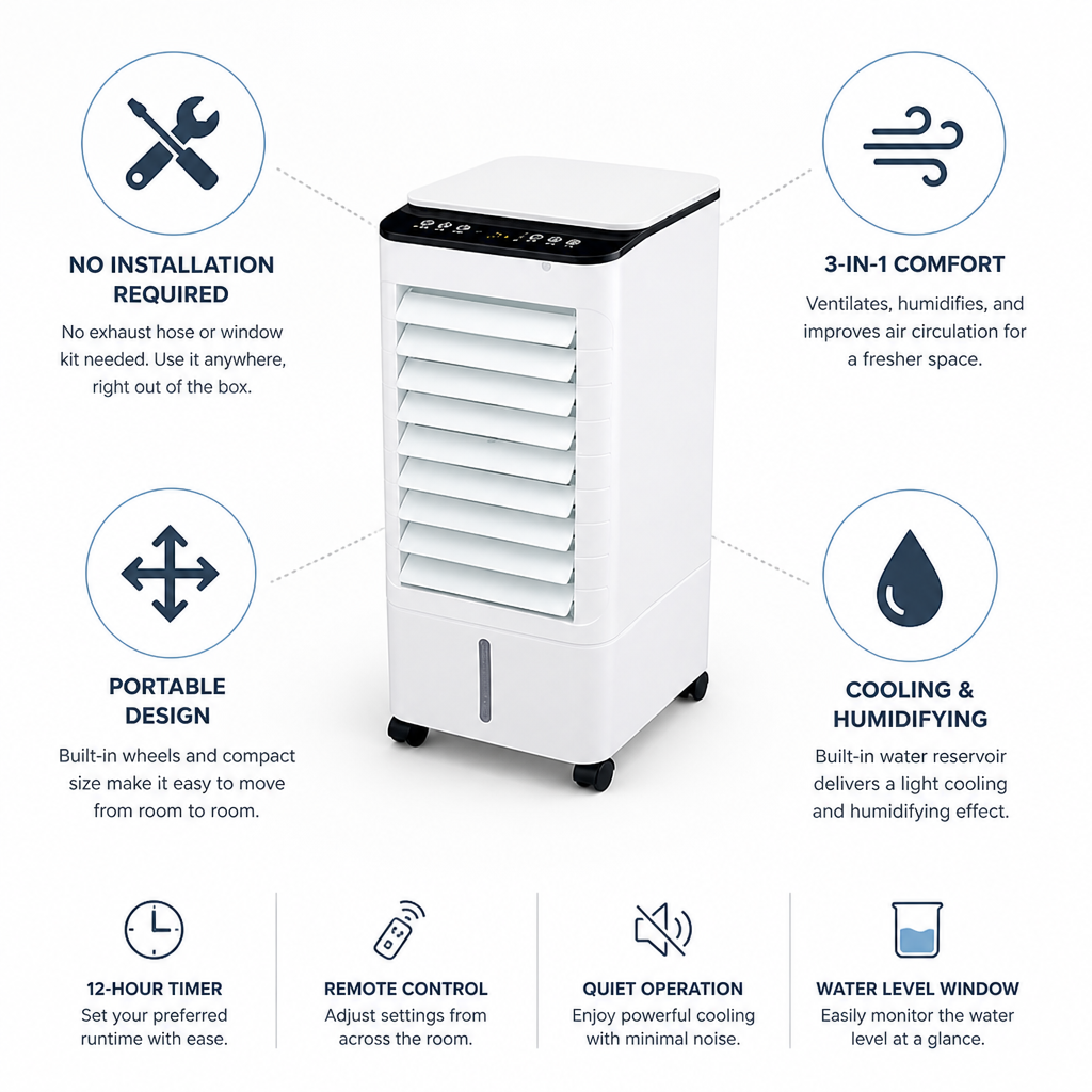 Portable 3-In-1 Air Cooler & Humidifier (Remote Control)