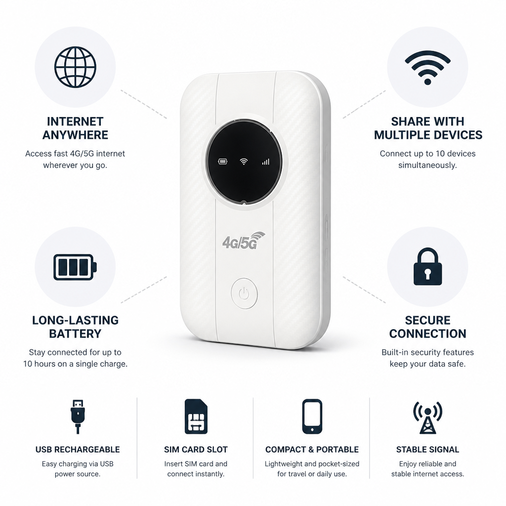 No-Subscription 4G/5G USB-Rechargeable WiFi Hotspot Router