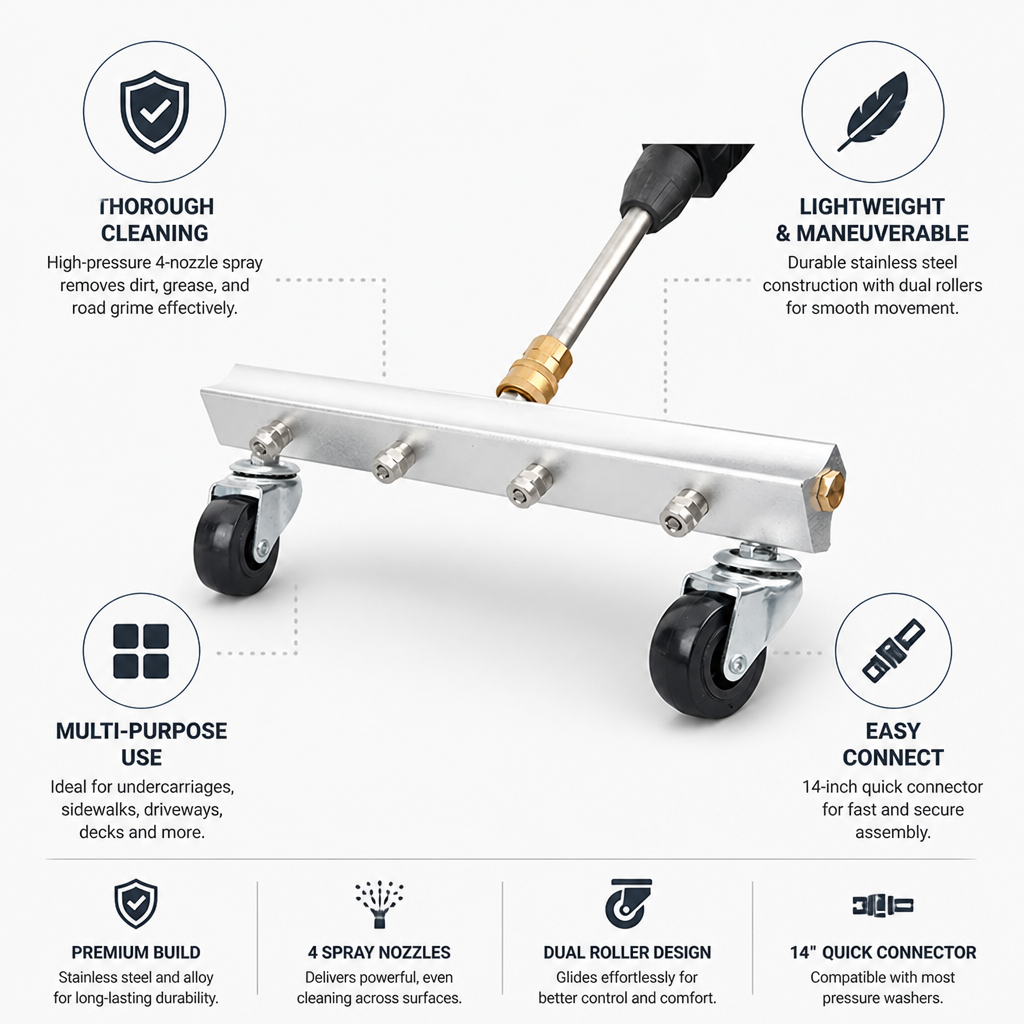 High-Pressure Stainless Steel Undercarriage Cleaner (4 Nozzles)