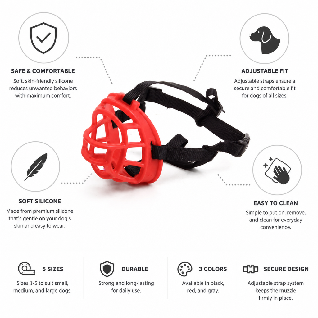 Adjustable Skin-Friendly Silicone Dog Muzzle (Sizes 1-5)