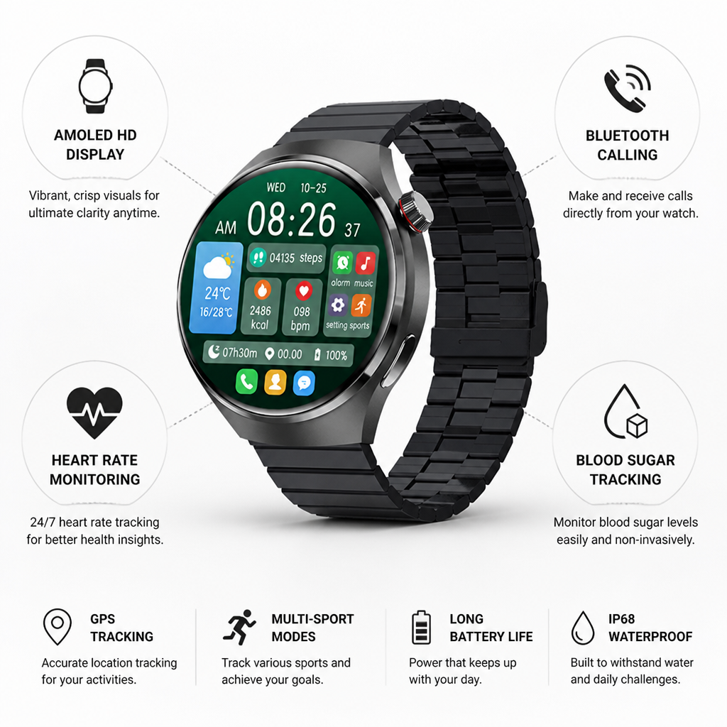 AMOLED HD EKG Smartwatch (GPS & Bluetooth Calling)