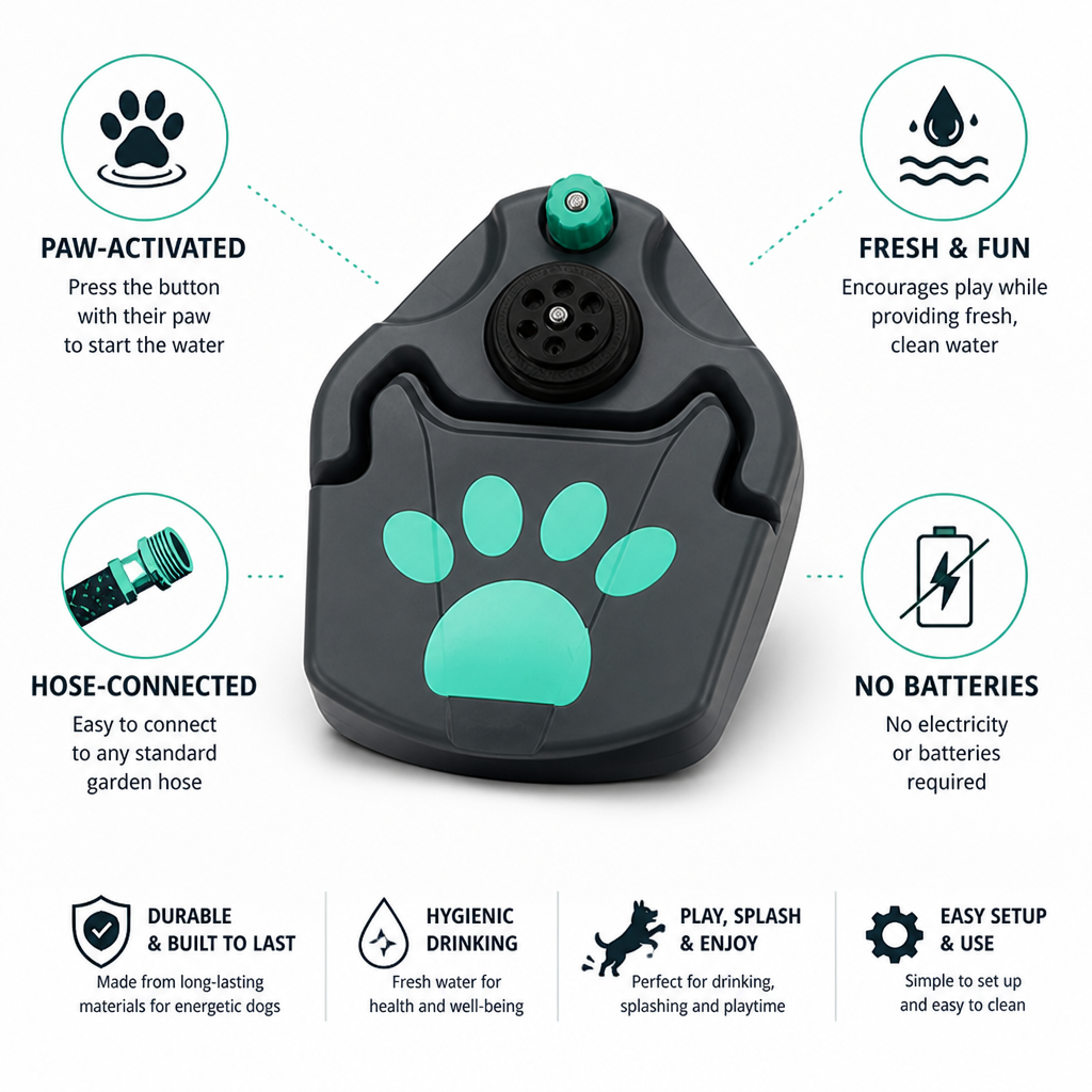 Paw-Activated Hose-Connected Battery-Free Dog Water Fountain