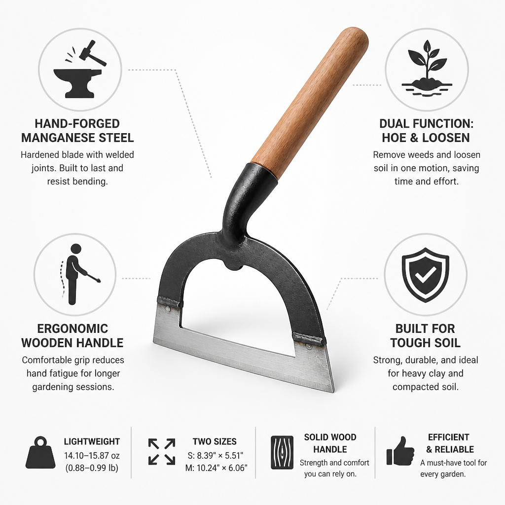 Hand-Forged Manganese Steel Dual-Function Garden Hoe