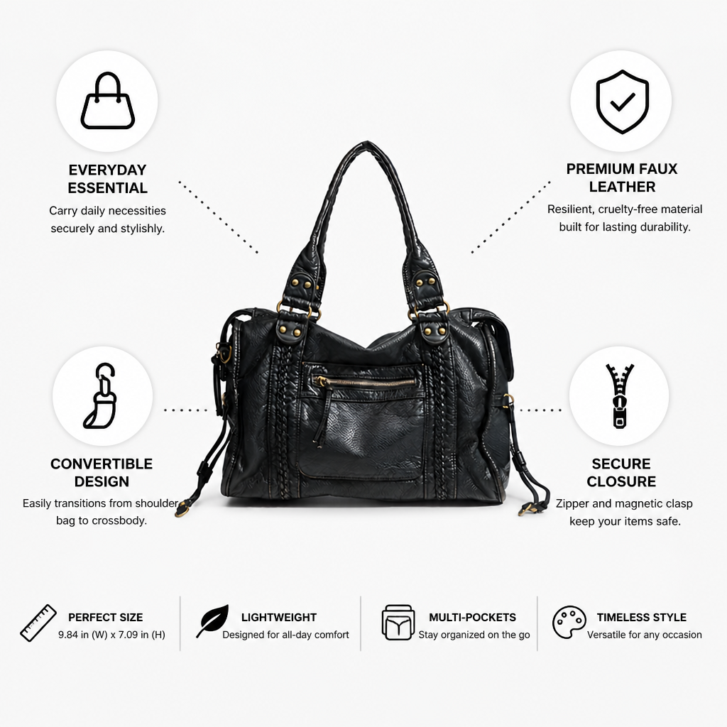 Premium Faux Leather Braided Strap Shoulder Bag (Convertible Crossbody)