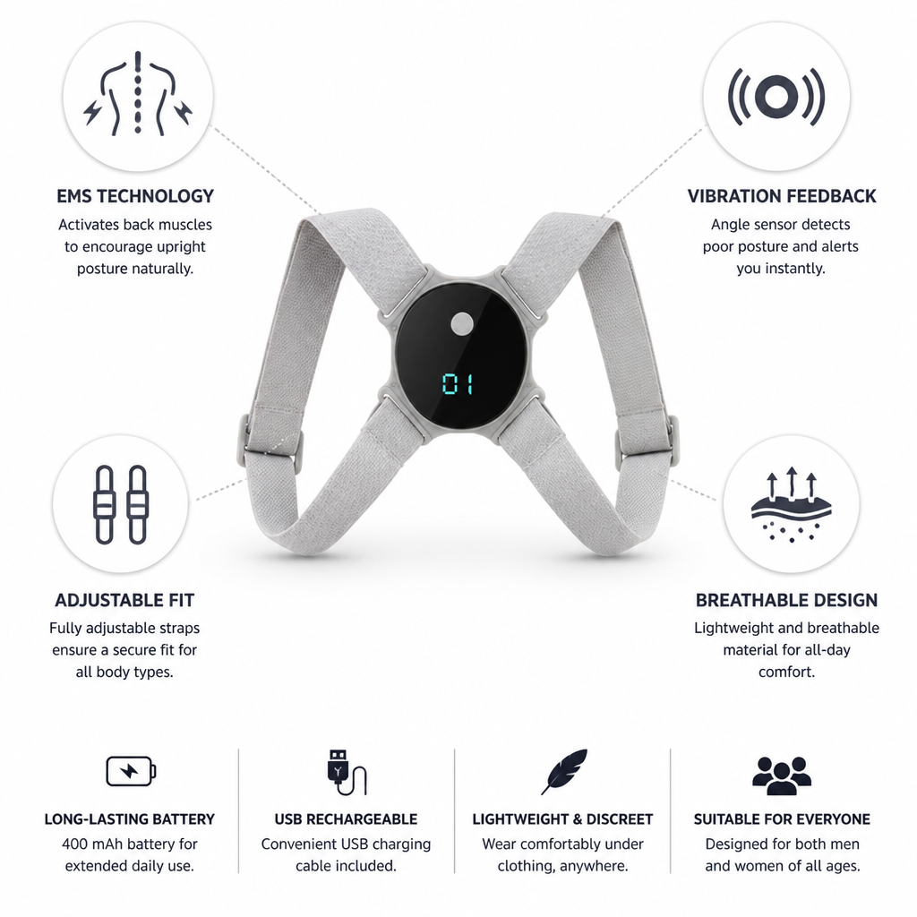 EMS Angle-Sensor Vibration Posture Corrector (Adjustable Straps)