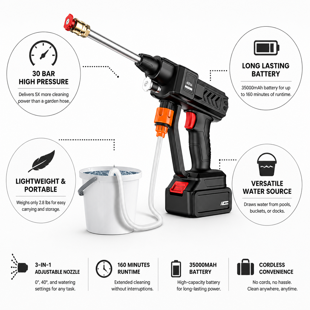 Cordless 30 Bar Pressure Washer (Adjustable Nozzle)