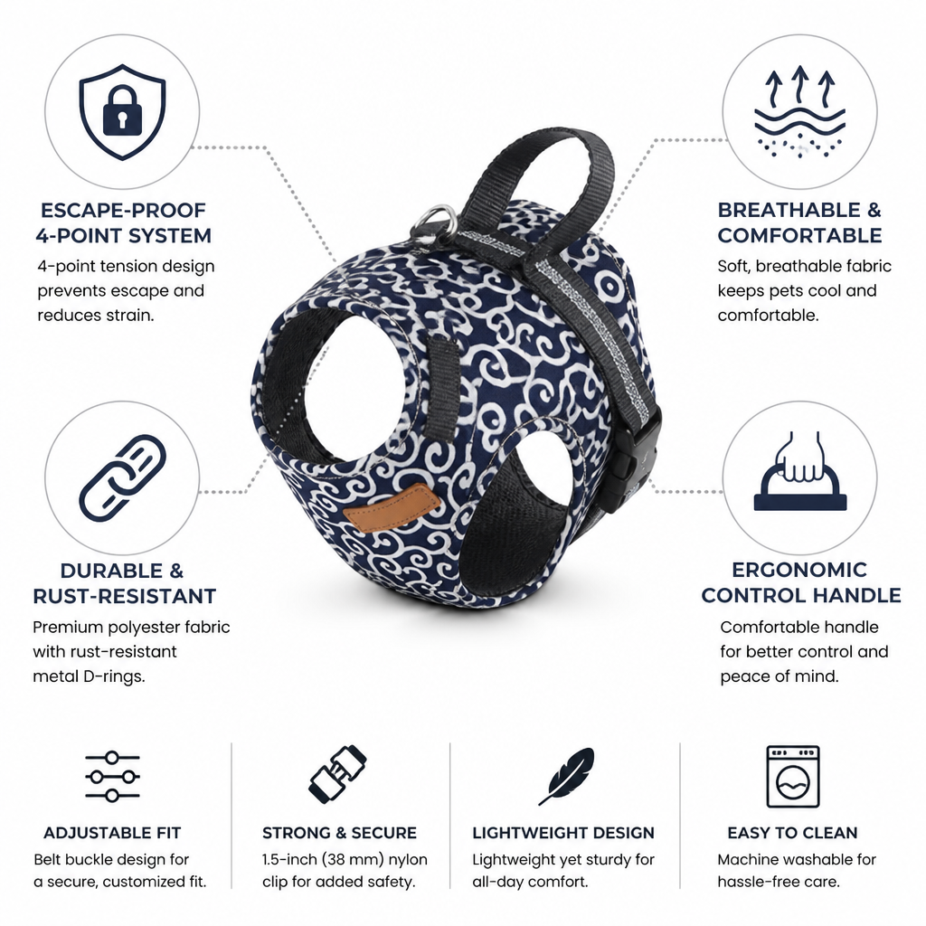 Anti-Escape 4-Point Breathable Pet Harness (Cat & Small Dog)