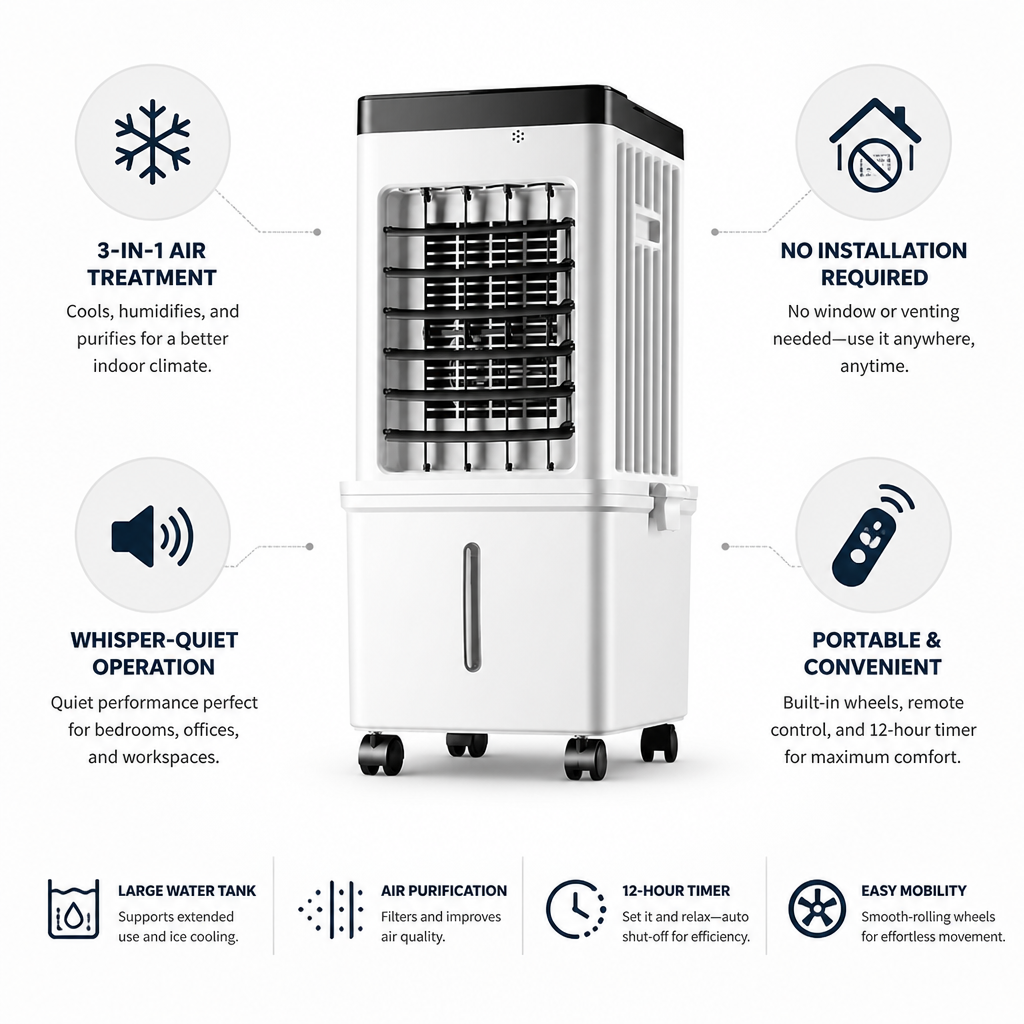 Windowless 3-in-1 Whisper-Quiet Portable Air Conditioner
