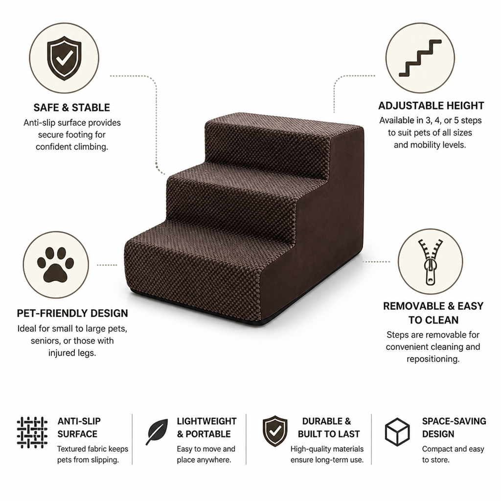 Anti-Slip Adjustable Right-Angle Pet Stairs (3-5 Steps)