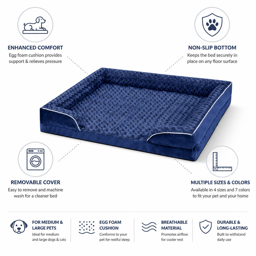 Egg Foam & Non-Slip Pet Bed (Removable Cover)