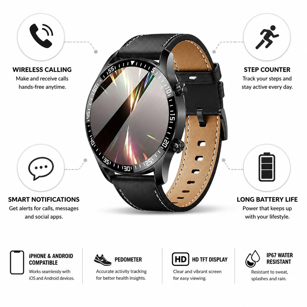 Wireless Calling & Step Counter Smartwatch (iPhone & Android)