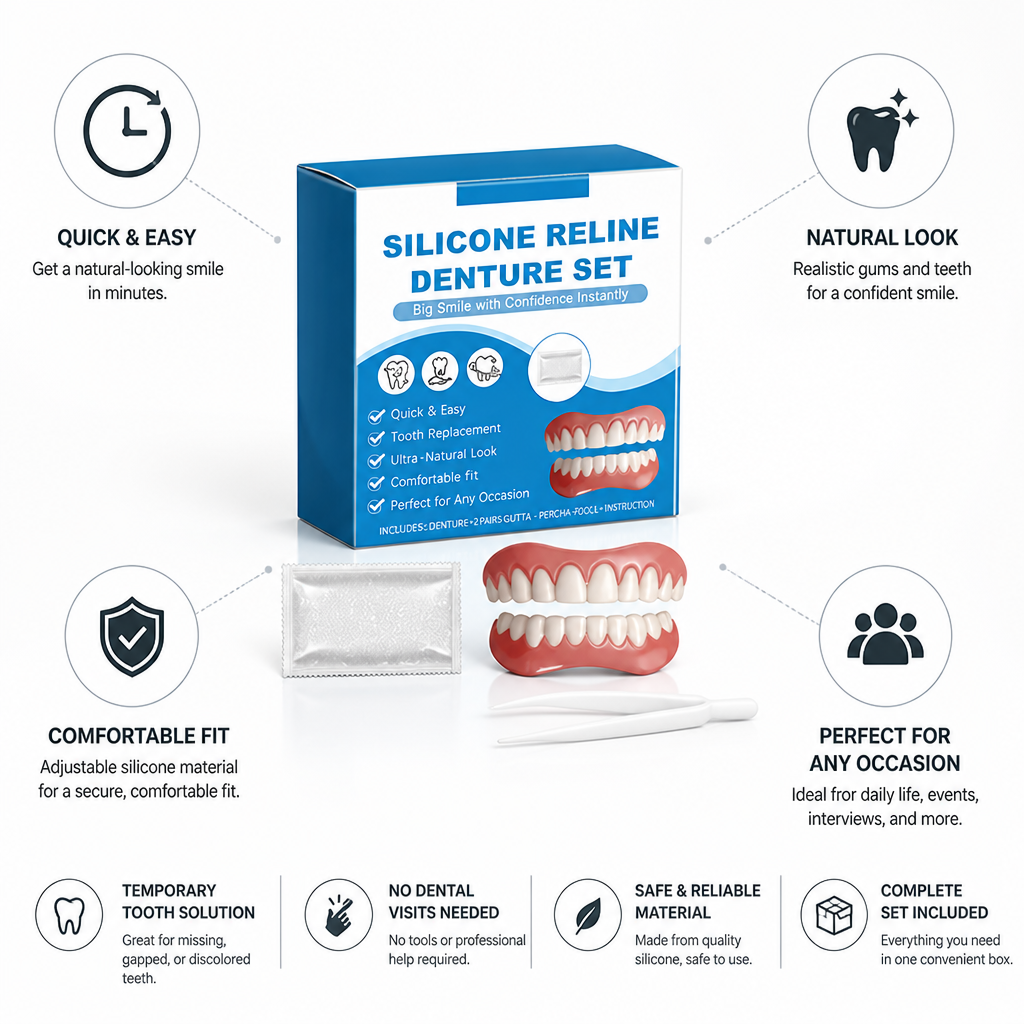 Instant Adjustable Silicone Denture Set (Upper & Lower)
