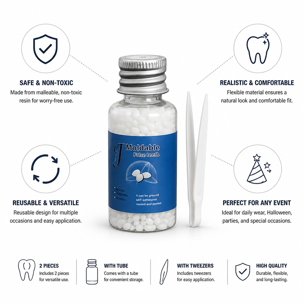 Realistic Malleable Resin Teeth Patches (Set of 2)