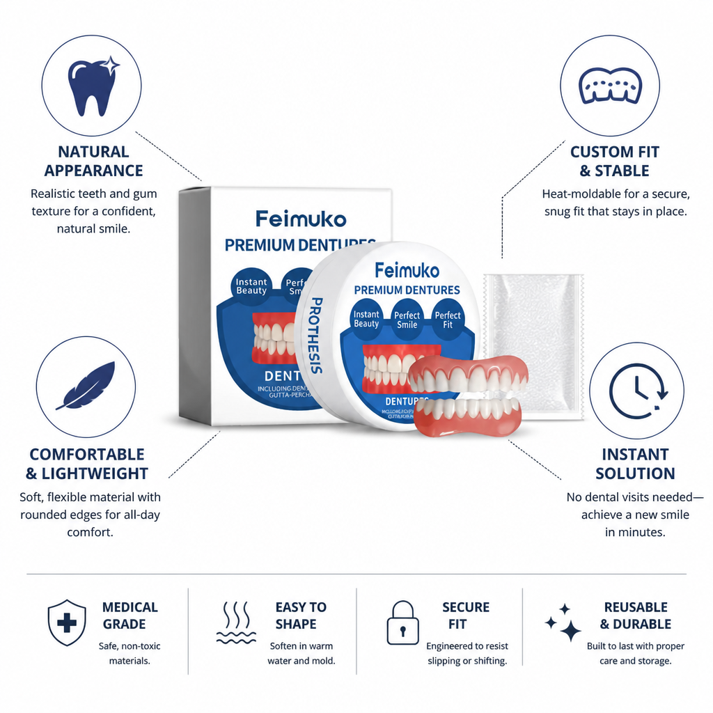 Soft Medical-Grade Heat-Moldable Silicone Denture Set (Full Upper & Lower)