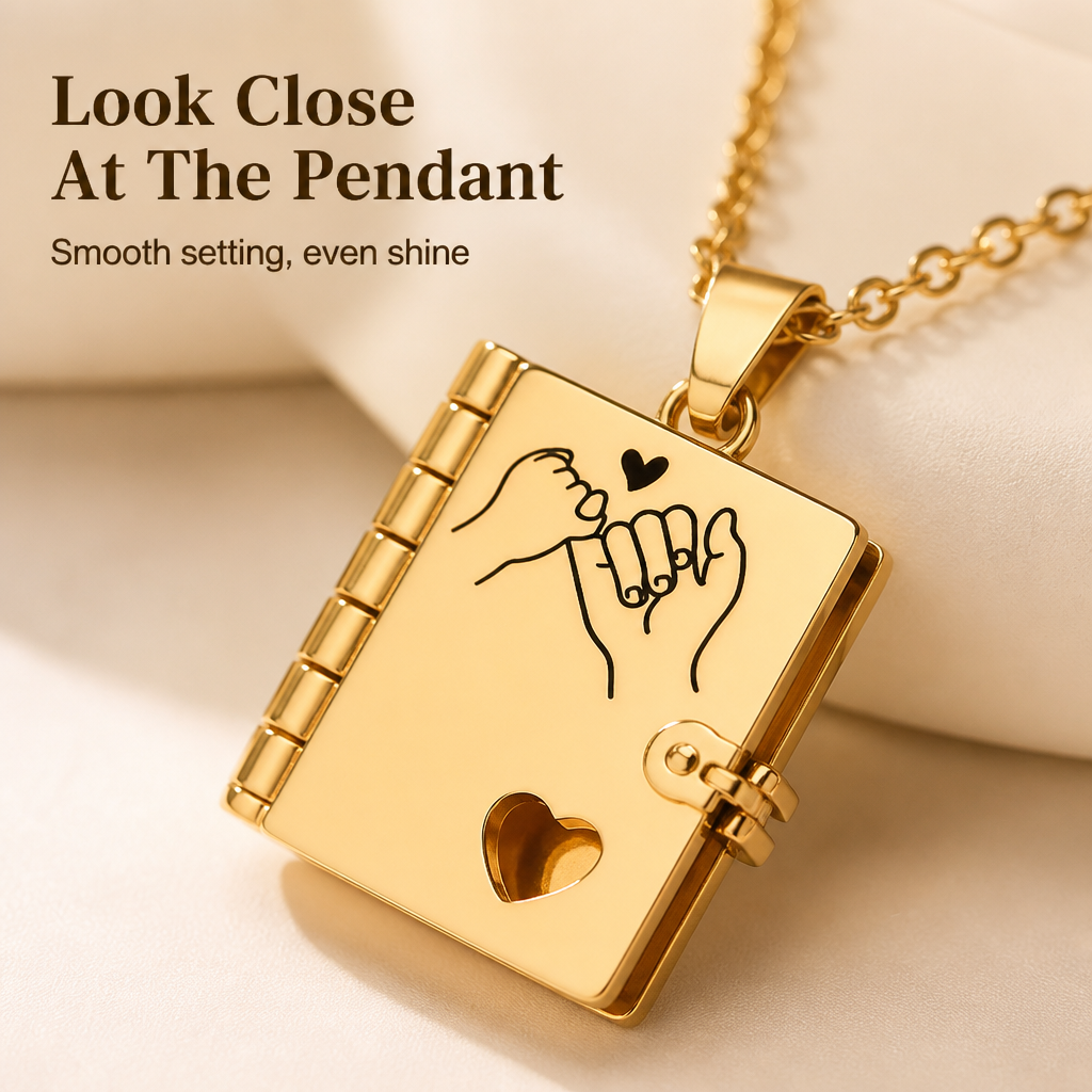 EverBond™ – Pinky Promise Book Locket Necklace with Hidden Fold-Out Pages