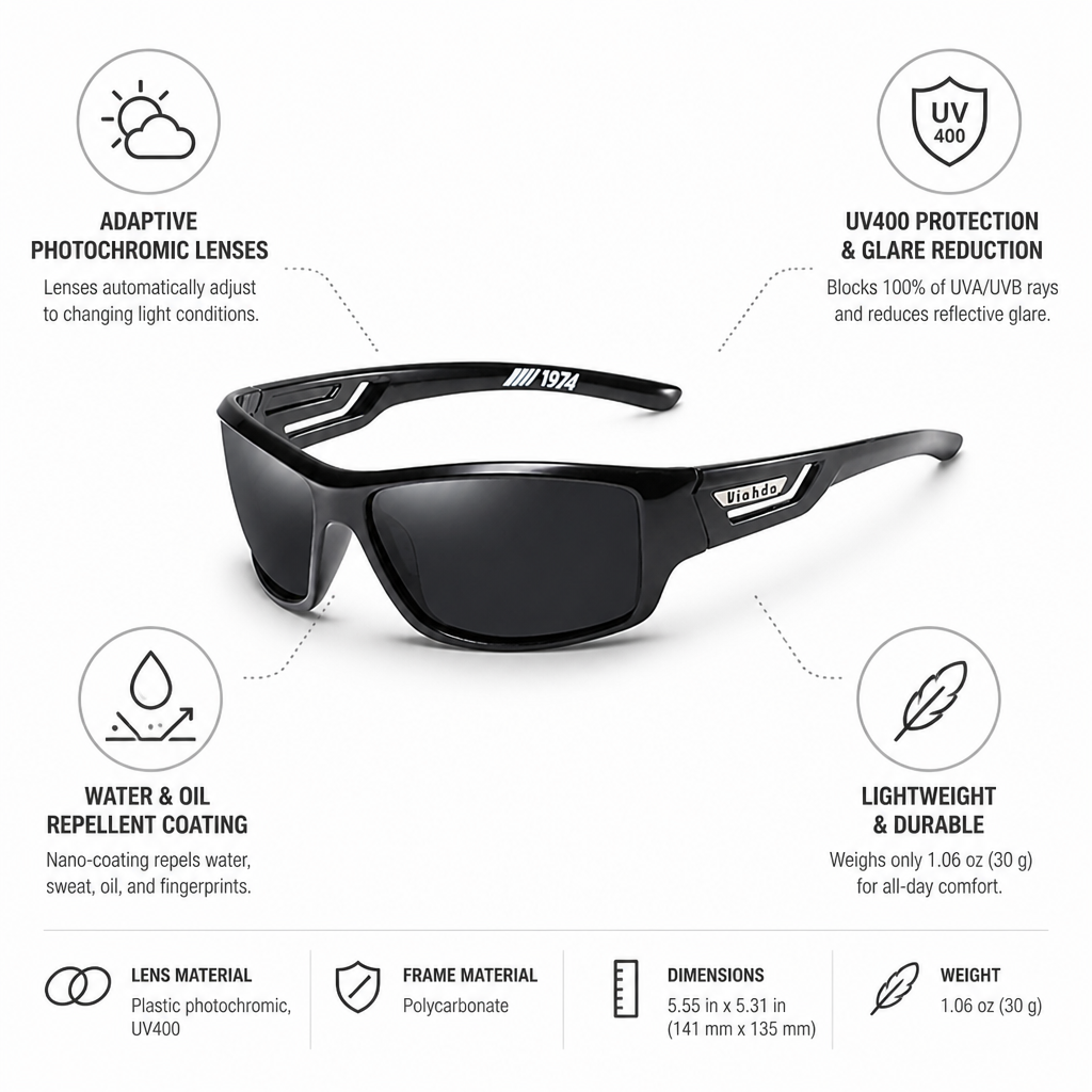 Polarized Photochromic Wraparound Sunglasses (UV400)