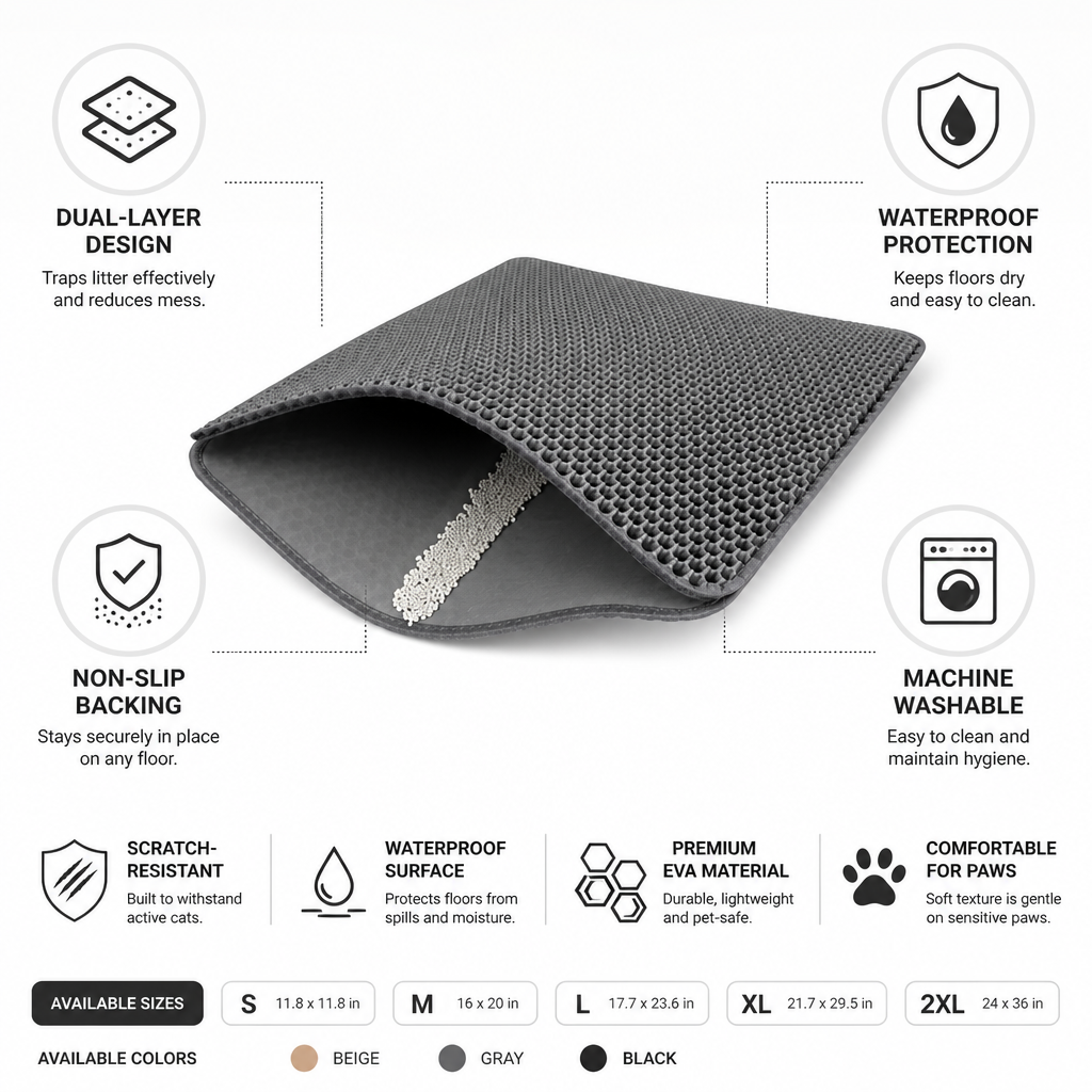 Dual-Layer Waterproof & Non-Slip Cat Litter Mat
