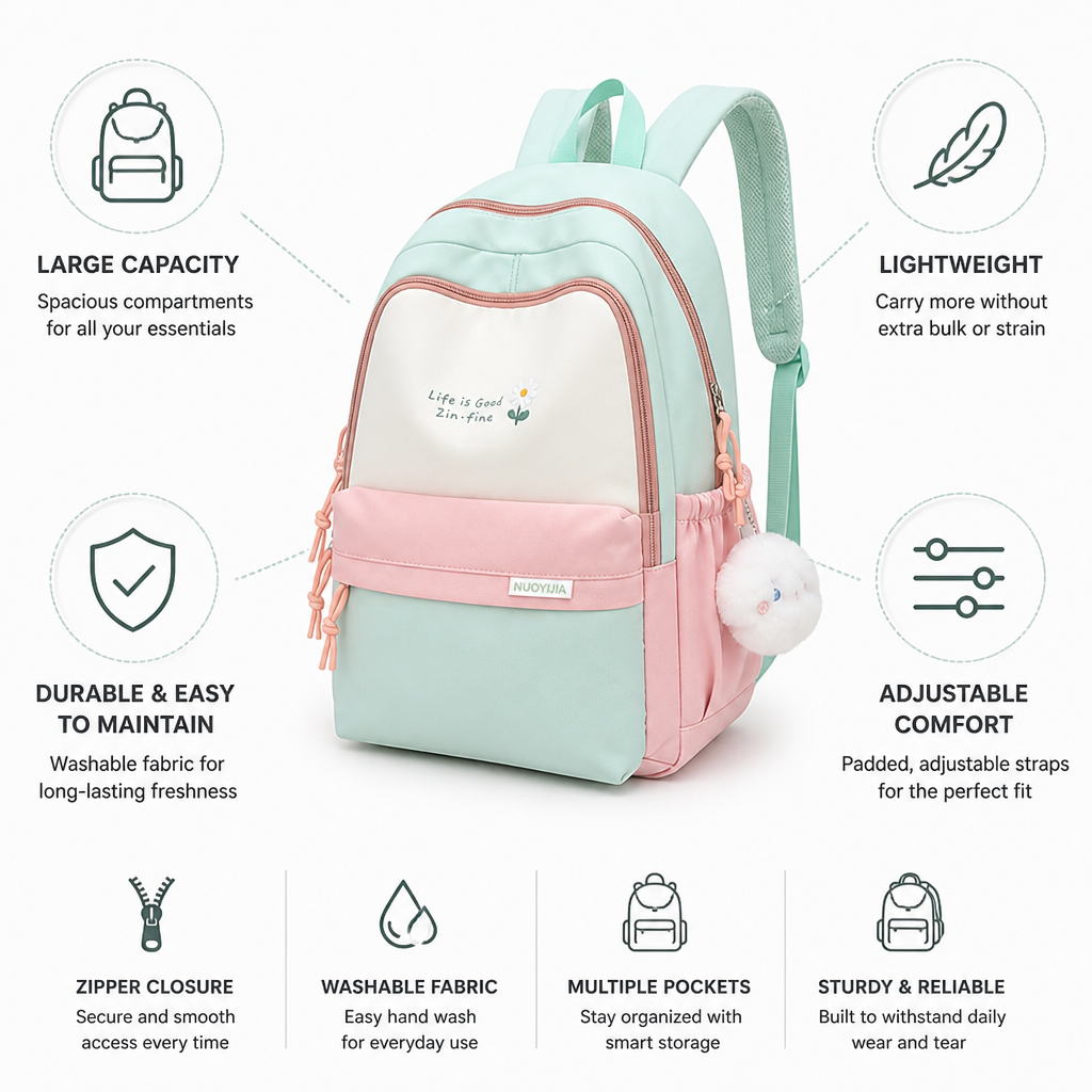 Lightweight Large Capacity Backpack (Daisy & Letter Print)